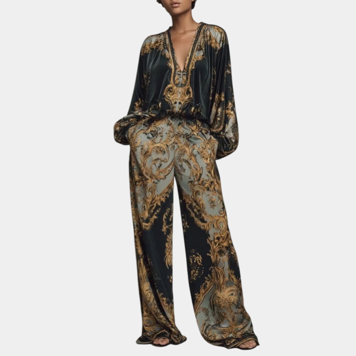 Valentina | Ensemble Floral Baroque avec Pantalon Palazzo
