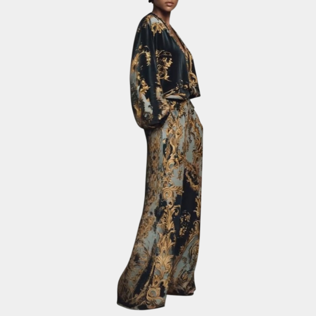 Valentina | Ensemble Floral Baroque avec Pantalon Palazzo