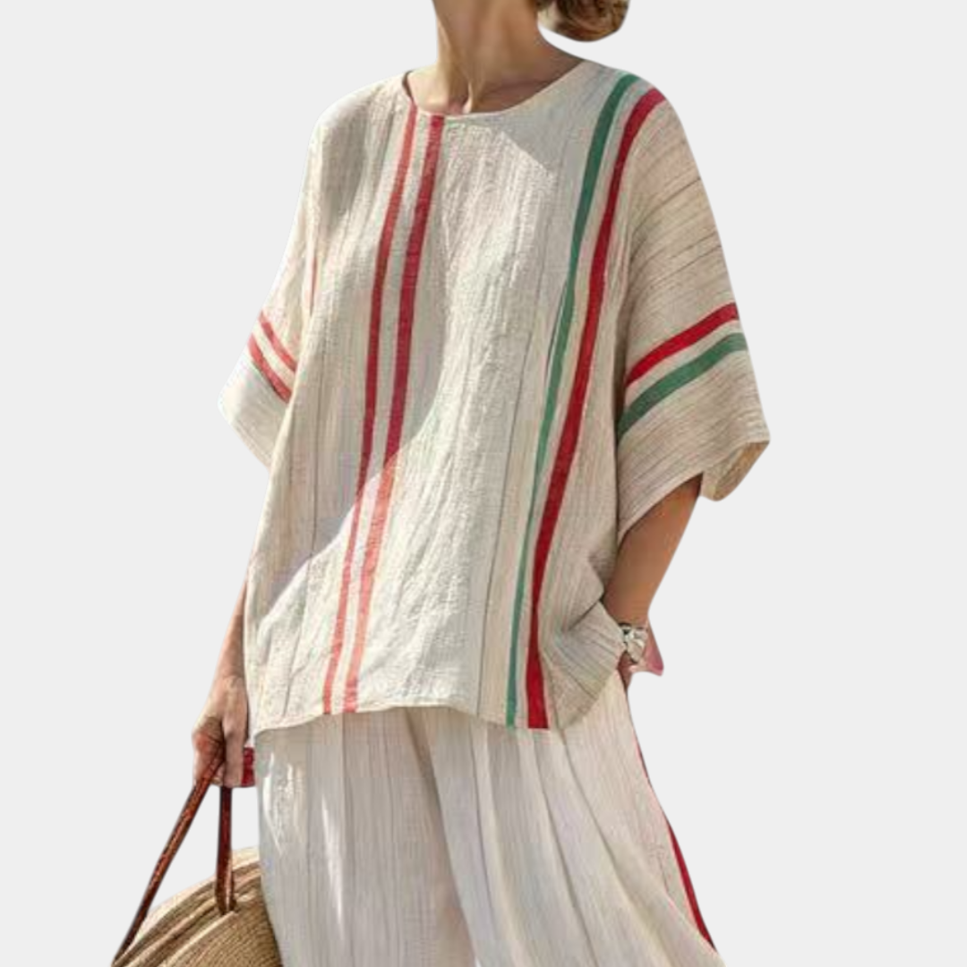 Noemi | Blouse boho imprimée et pantalons larges confortables