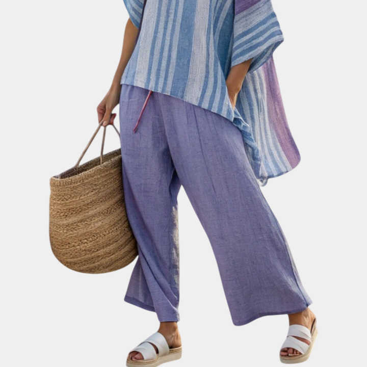 Carlotta | Haut élégant lavande et bleu ciel avec pantalon