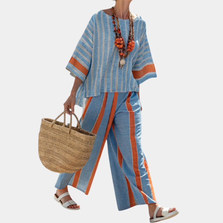 Valeria | Haut strié en terracotta sophistiqué et pantalons