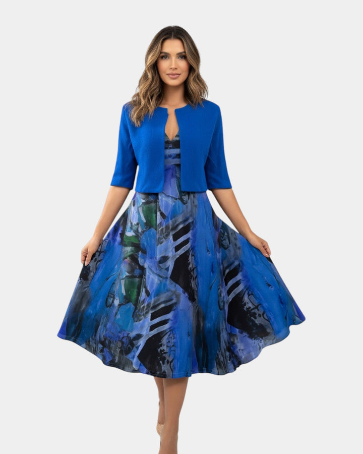 Stacy | Robe midi fluide imprimée avec veste assortie
