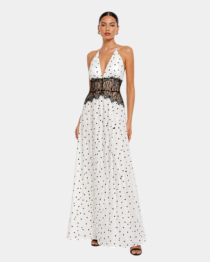 Pomeline | Robe maxi à pois avec dentelle élégante