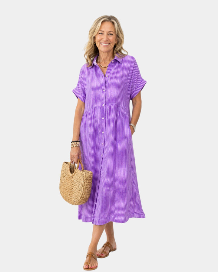 Odelette | Robe chemise midi rayée à boutons