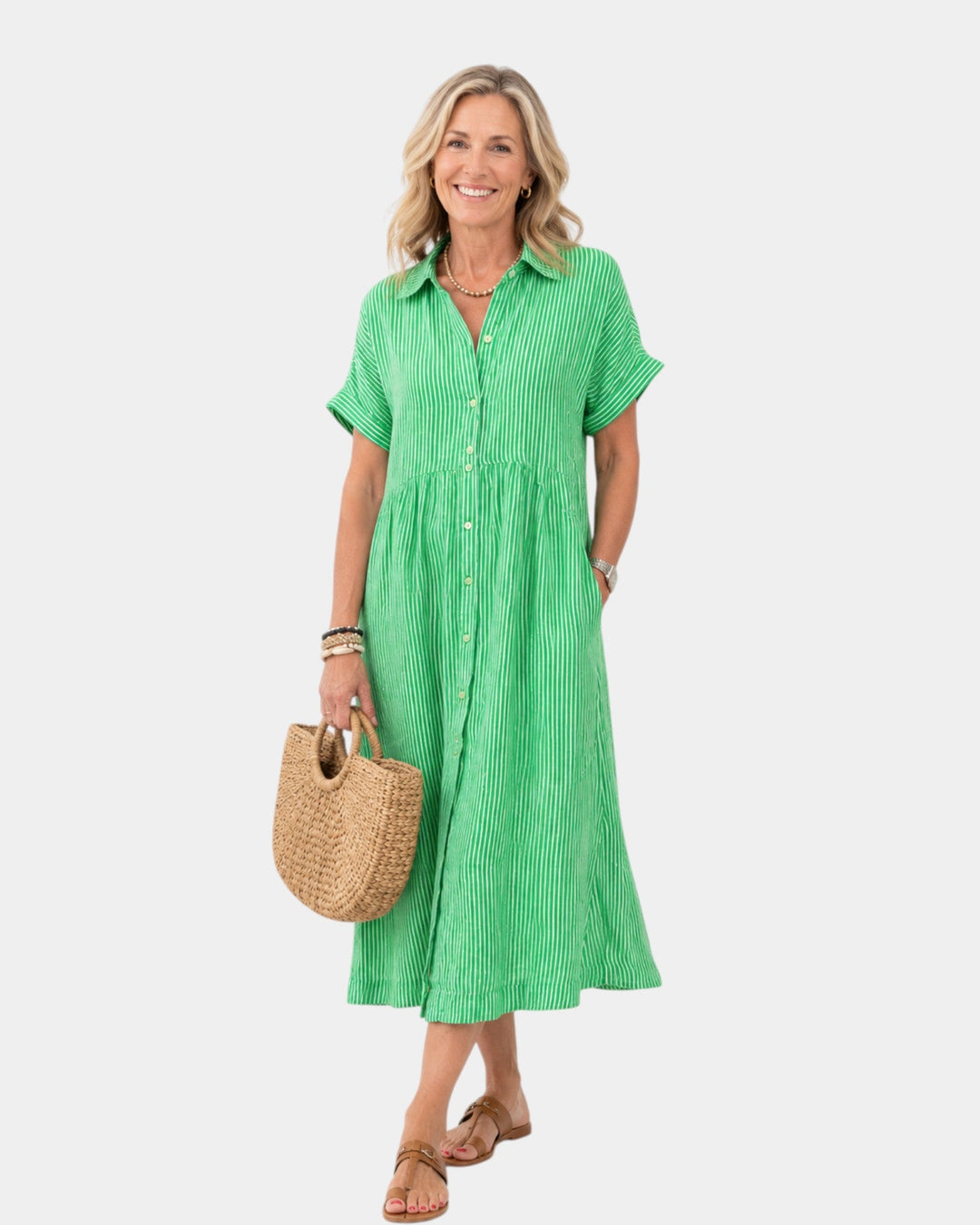 Odelette | Robe chemise midi rayée à boutons