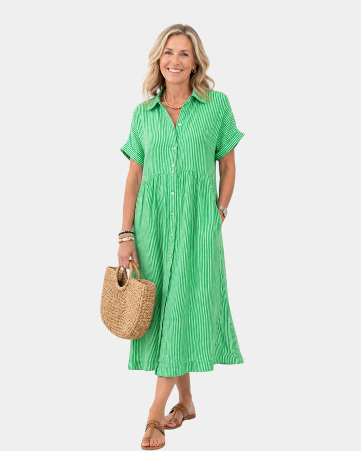 Odelette | Robe chemise midi rayée à boutons