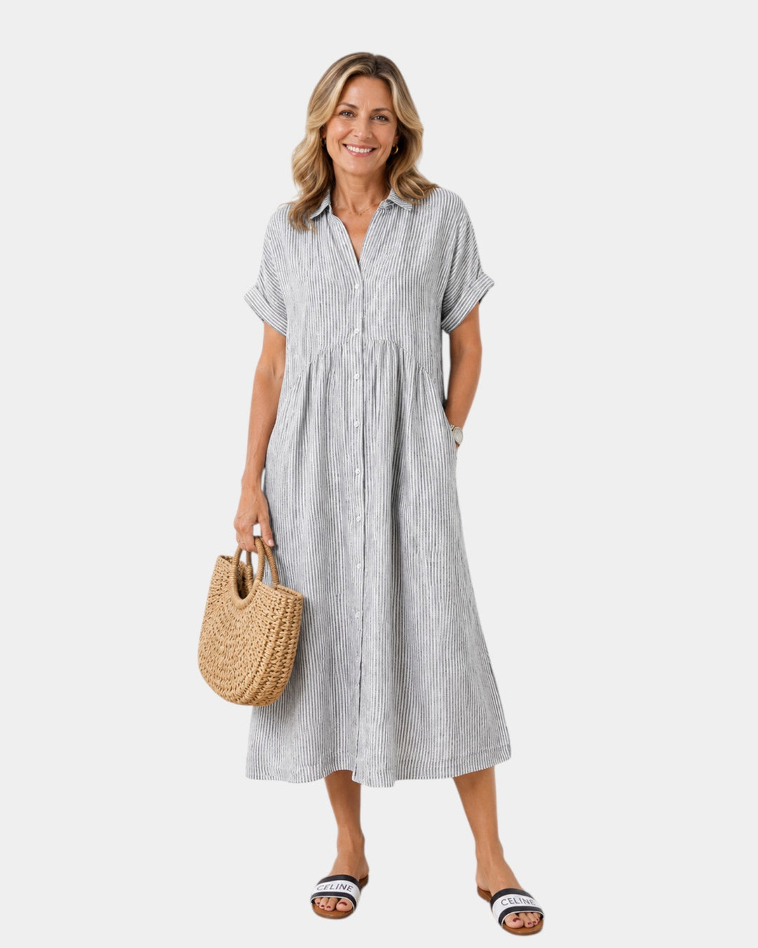 Odelette | Robe chemise midi rayée à boutons