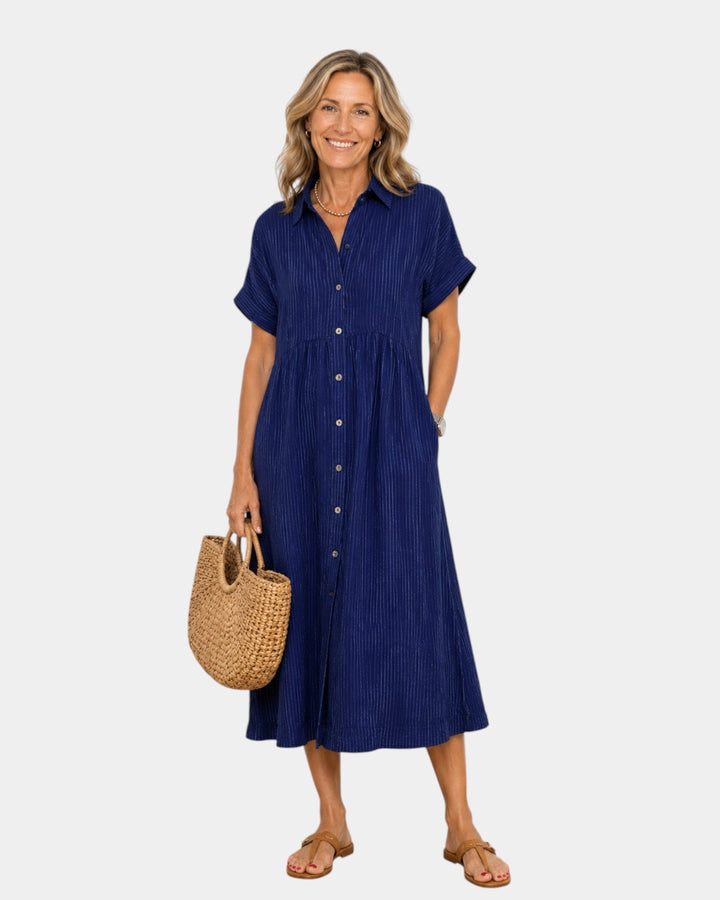 Odelette | Robe chemise midi rayée à boutons