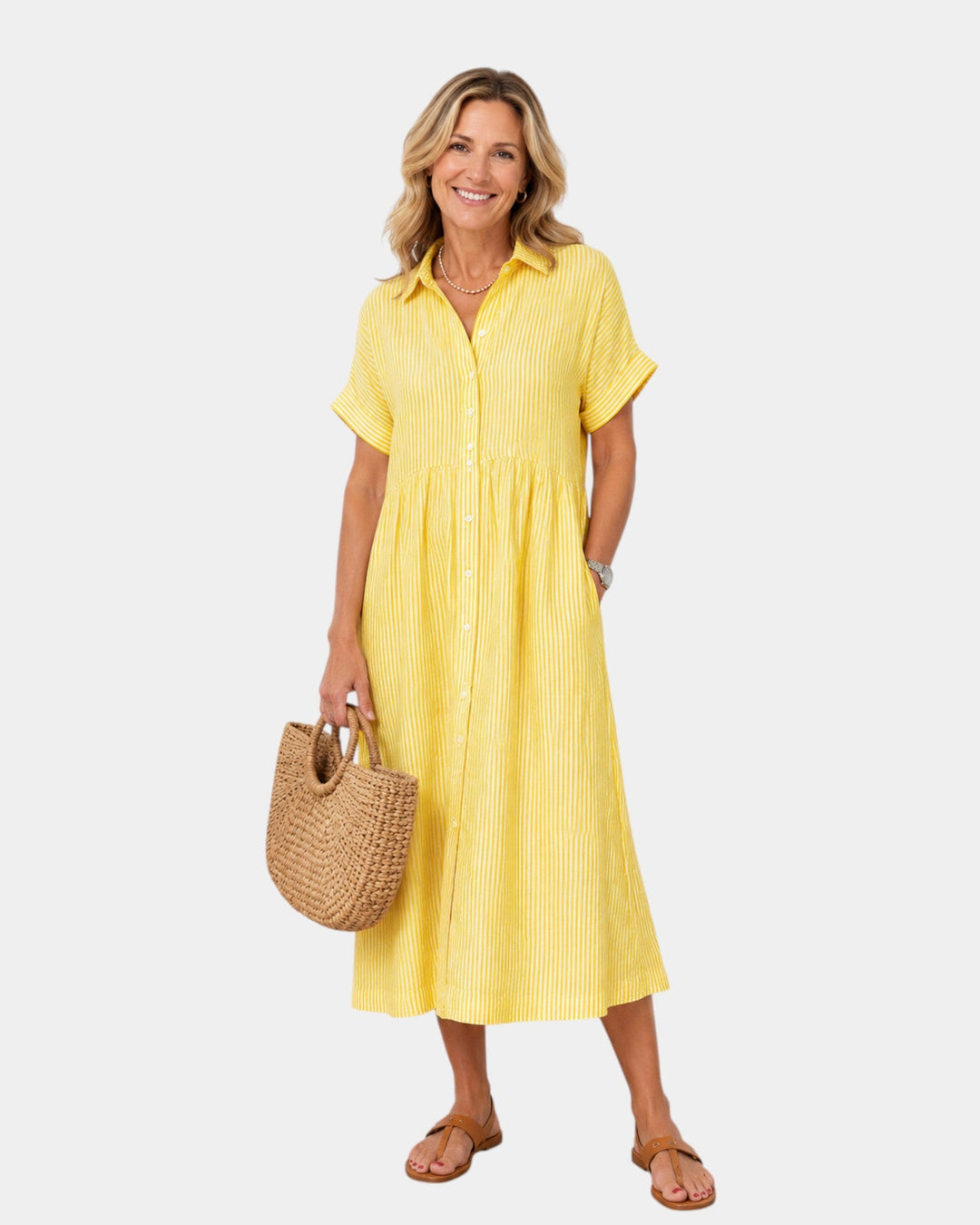 Odelette | Robe chemise midi rayée à boutons