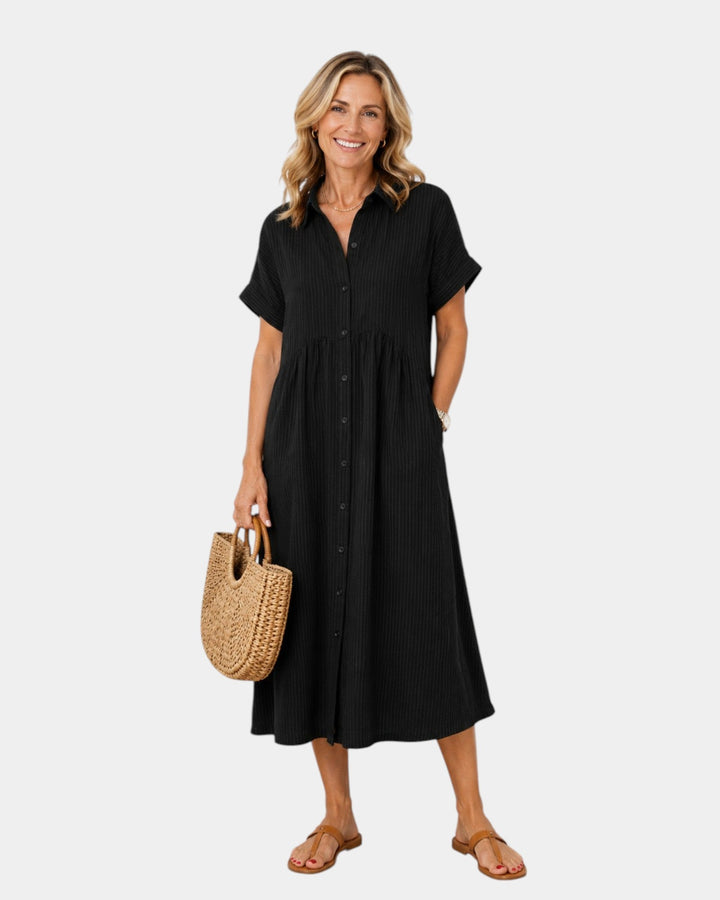 Odelette | Robe chemise midi rayée à boutons