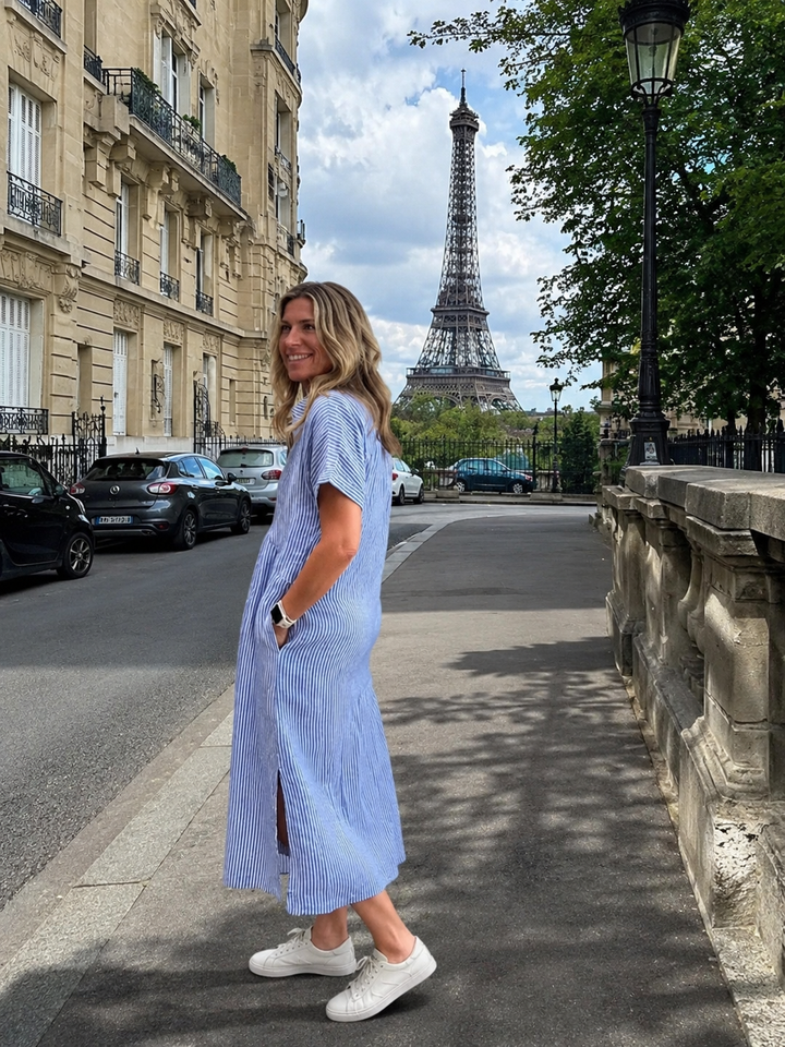 Odelette | Robe chemise midi rayée à boutons