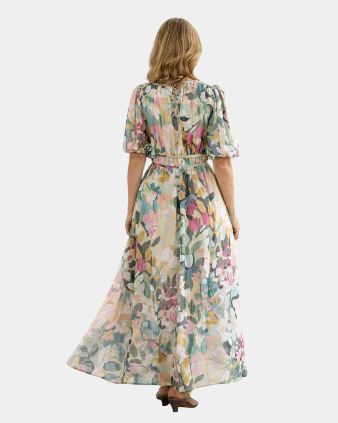 Séraphine | Robe maxi à manches courtes avec col en V