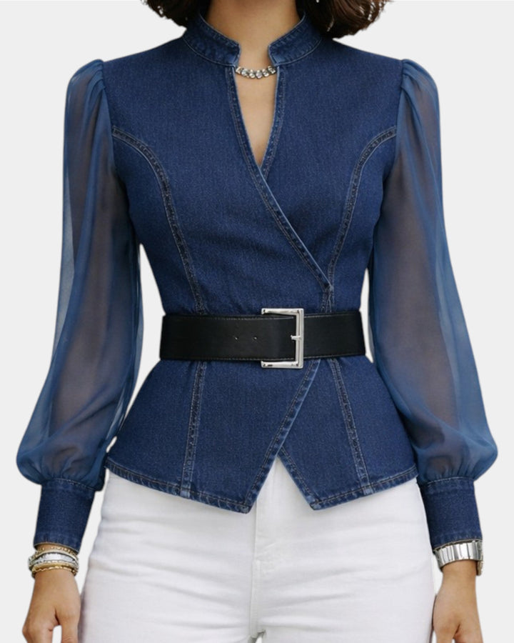 Alizée | Haut en denim avec des manches en chiffon léger