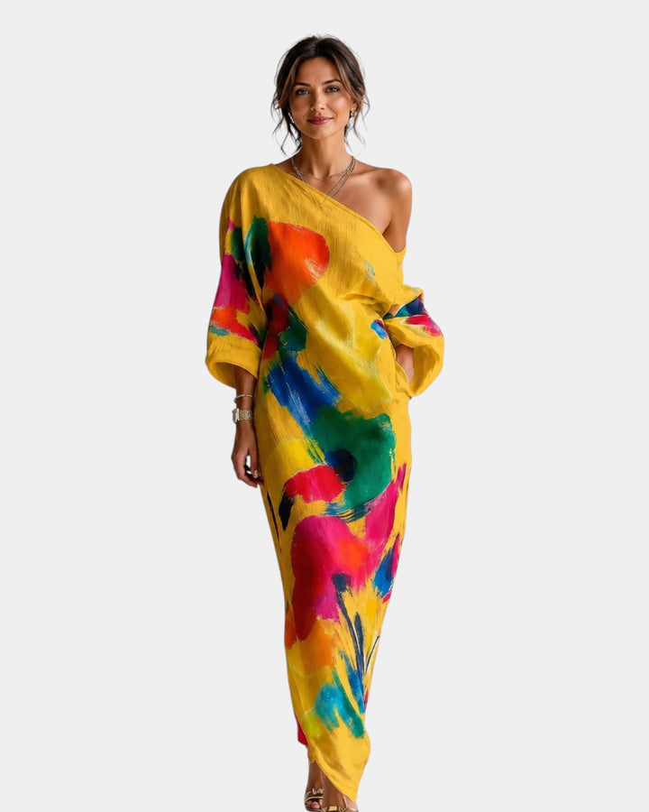 Paquerette | Robe maxi artistique à une épaule