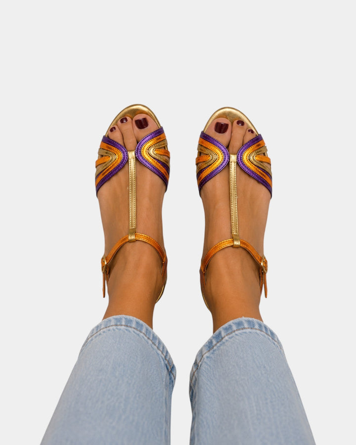 Haby | Sandales dorées avec boucle et lanière multicolore