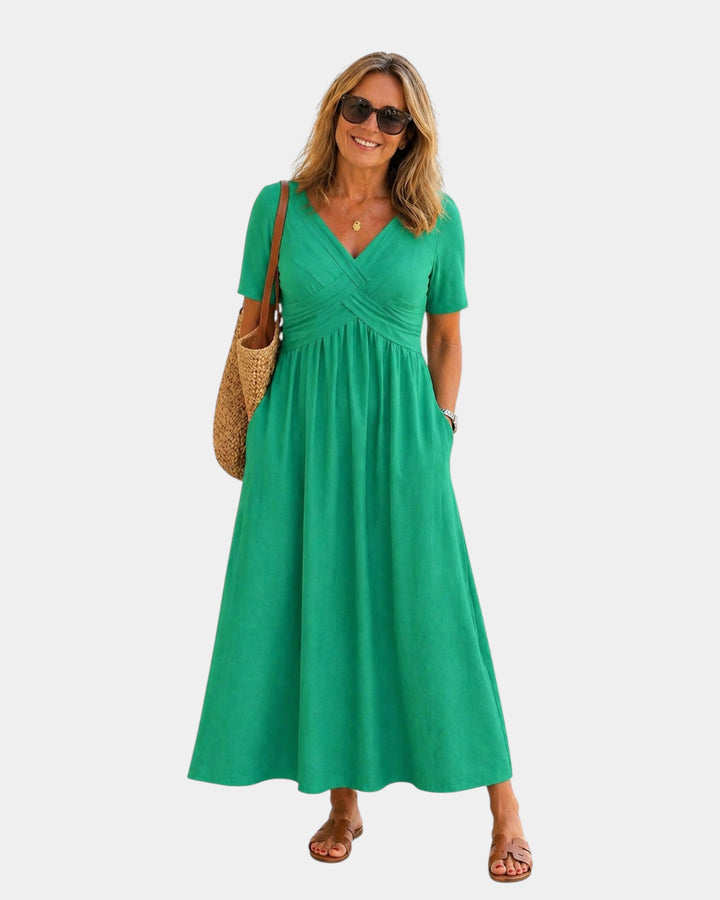 Adriennette | Robe avec décolleté en V croisé et poches