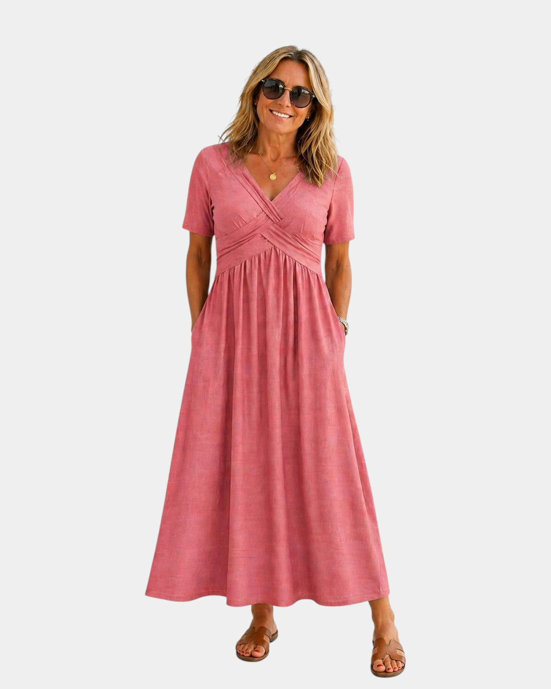 Adriennette | Robe avec décolleté en V croisé et poches