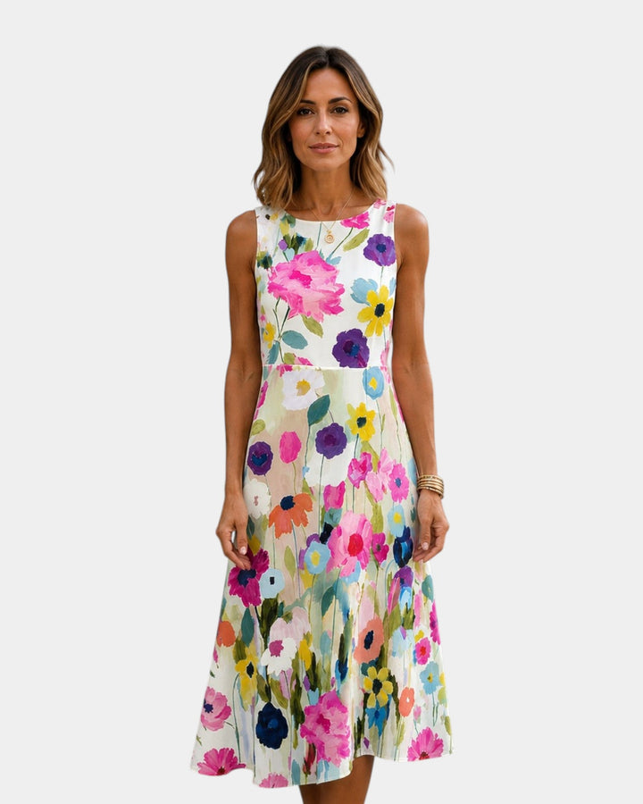 Vanina | Robe midi sans manches à imprimé floral