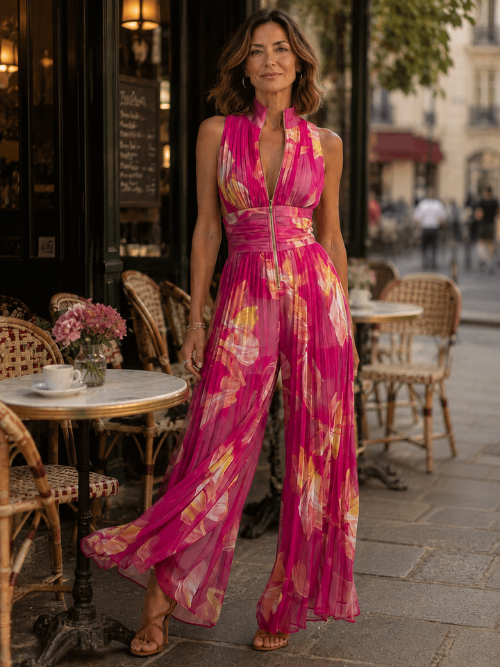 Shana | Combinaison plissée en chiffon floral fuchsia