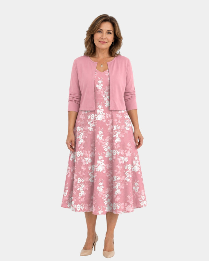 Guilaine | Ensemble robe fleurie et cardigan léger