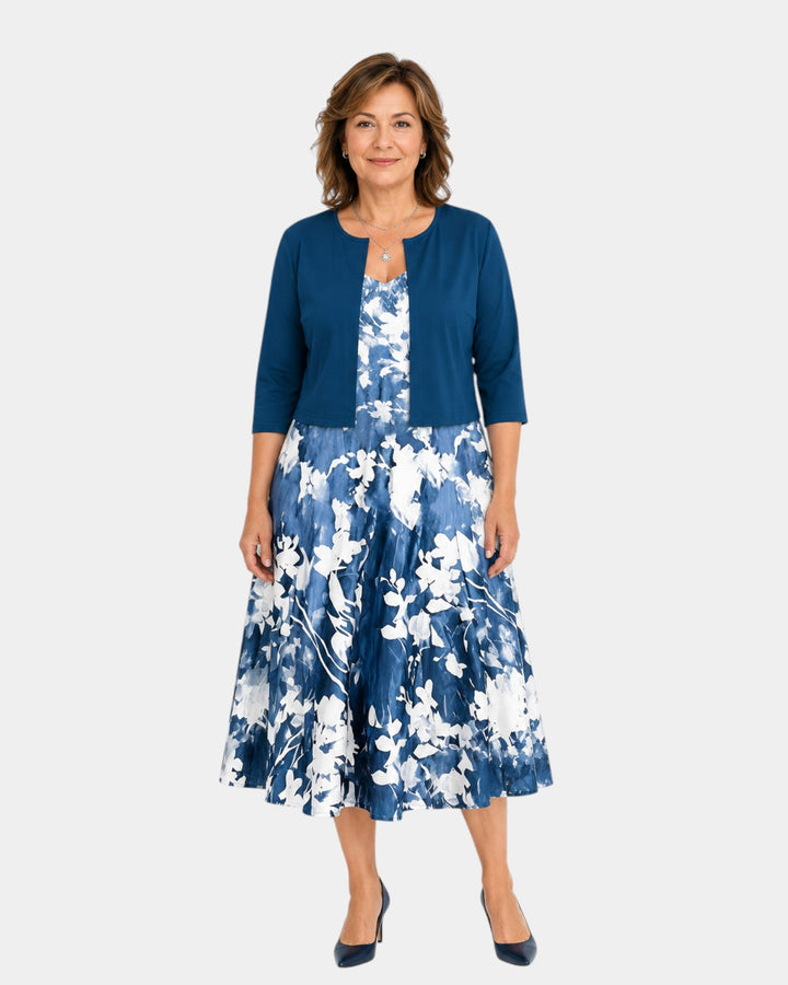 Guilaine | Ensemble robe fleurie et cardigan léger