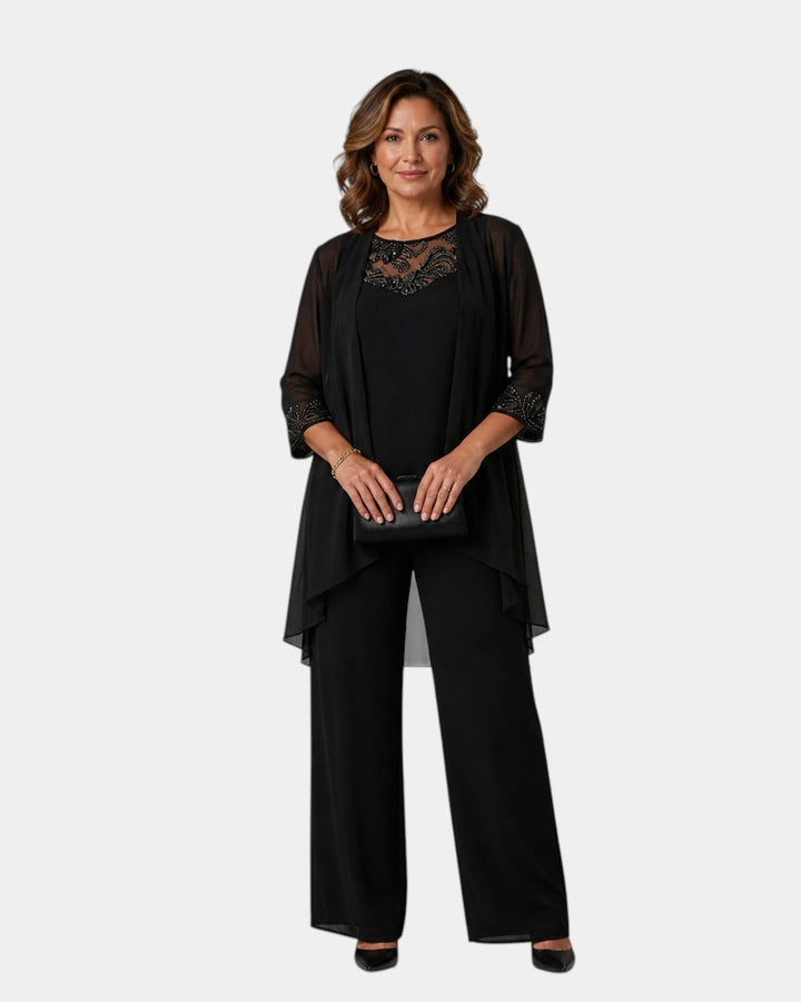 Adalie | Ensemble pantalon, blouse et manteau assortis