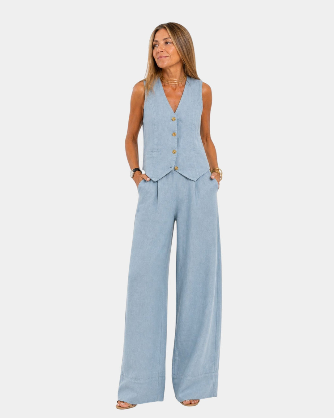 Assia | Ensemble gilet sans manches et pantalon