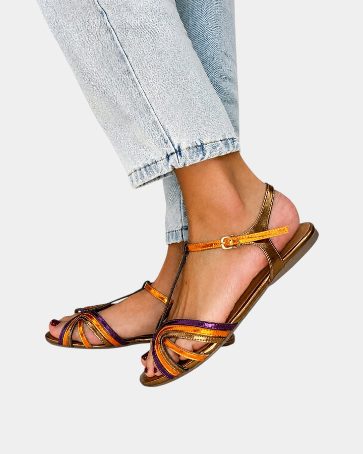 Haby | Sandales dorées avec boucle et lanière multicolore