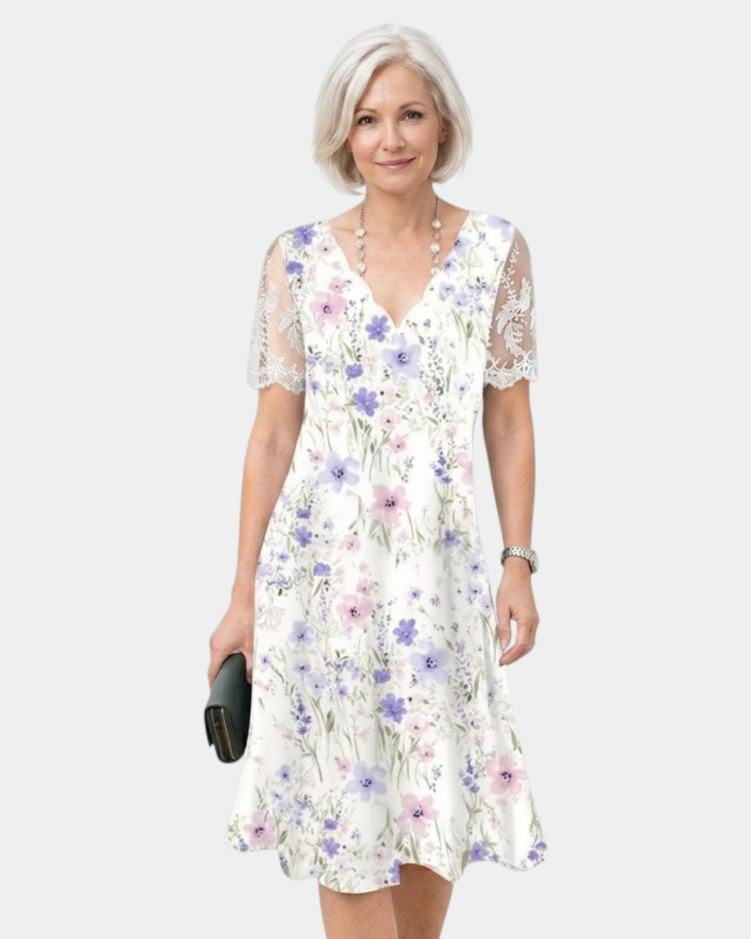 Katell | Robe avec manches en dentelle et imprimé floral