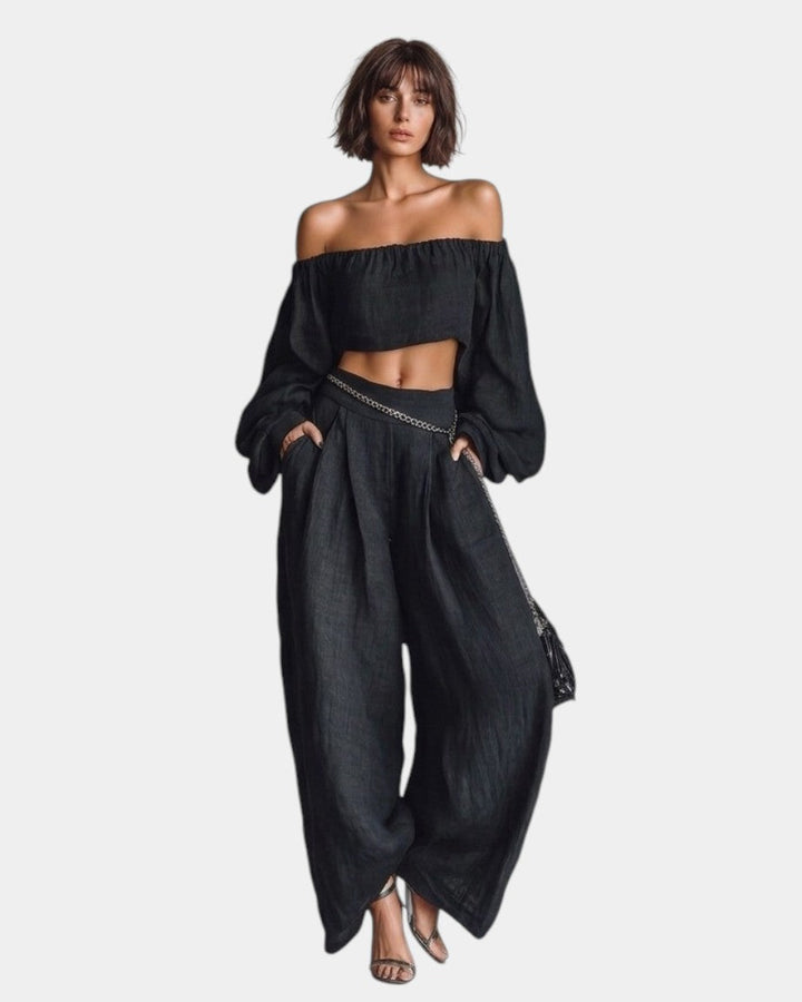 Cíntia | Ensemble à épaules dénudées avec pantalon large