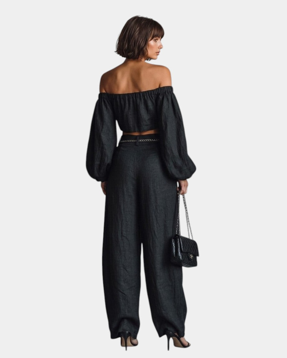 Cíntia | Ensemble à épaules dénudées avec pantalon large