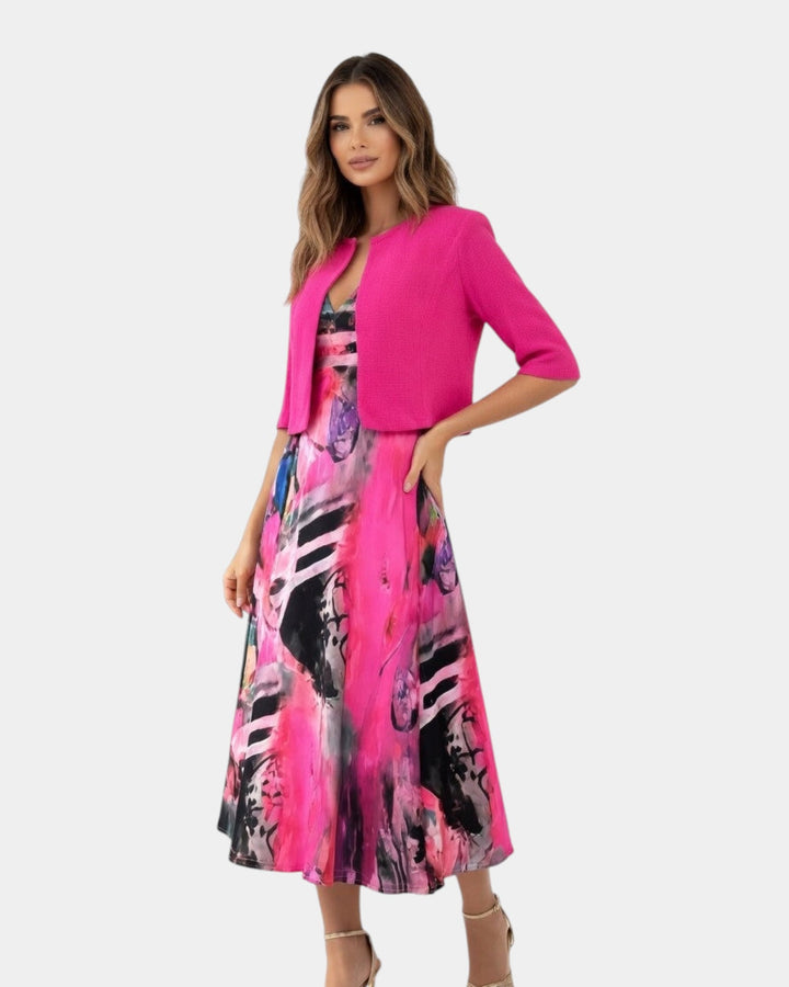 Stacy | Robe midi fluide imprimée avec veste assortie